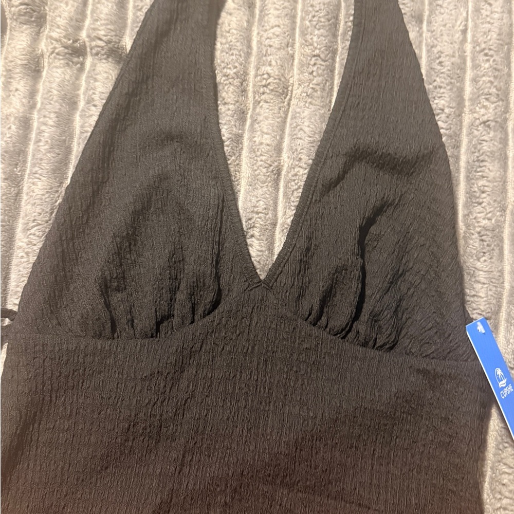 Black Halter Textured Sleepwear Top - Women